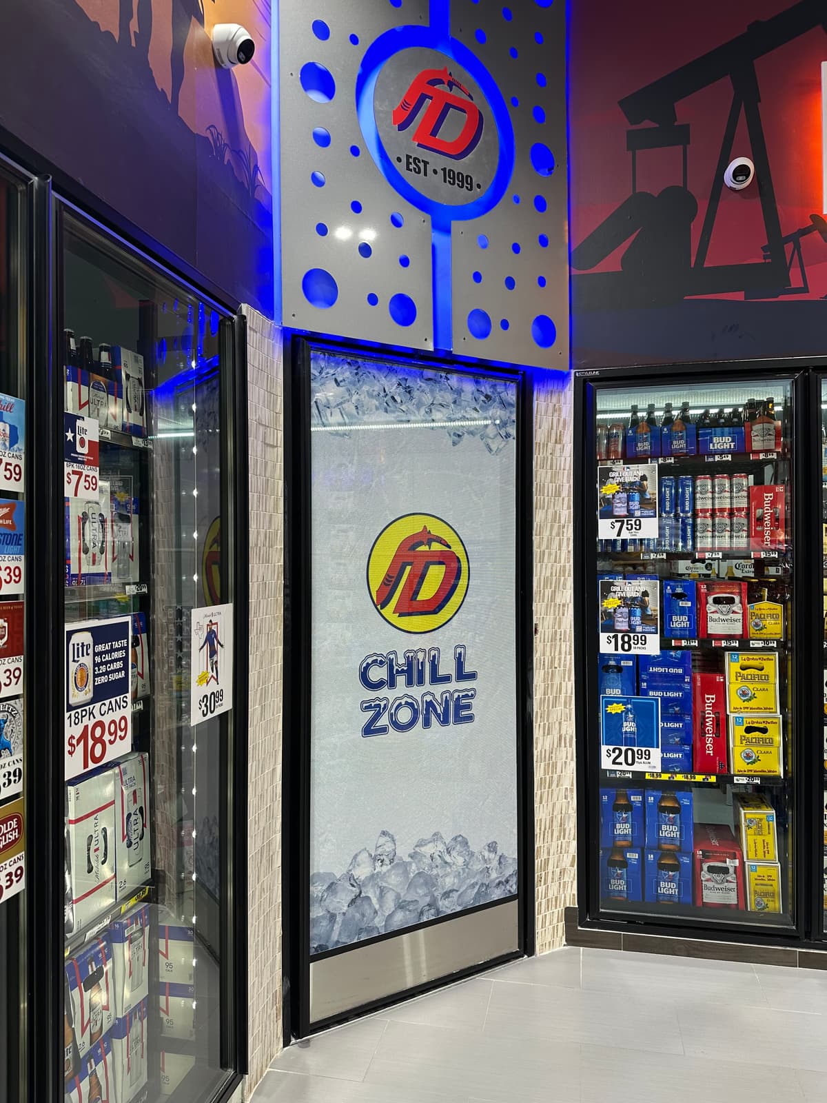 Colorful interior display graphics for a convenience store Chill Zone