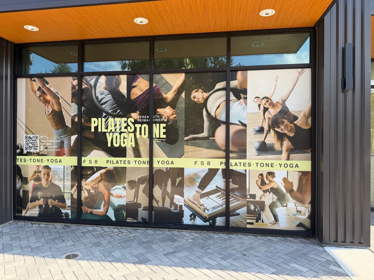 Full storefront window graphics wrap for a fitness studio